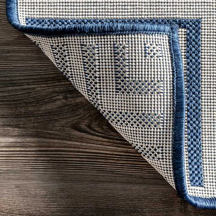 Asia Blue Stripe Border Outdoor Rug, 8x10