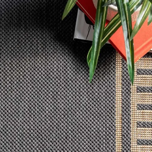 Asia Gray Stripe Border Outdoor Rug, 5x8