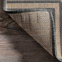 Asia Gray Stripe Border Outdoor Rug, 5x8