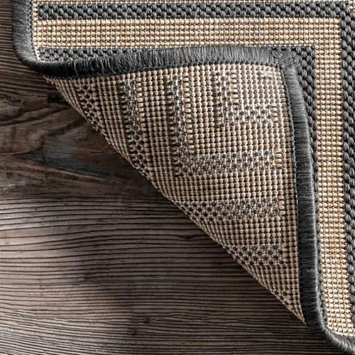 Asia Gray Stripe Border Outdoor Rug, 5x8
