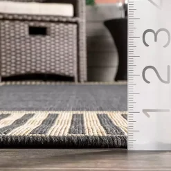 Asia Gray Stripe Border Outdoor Rug, 5x8