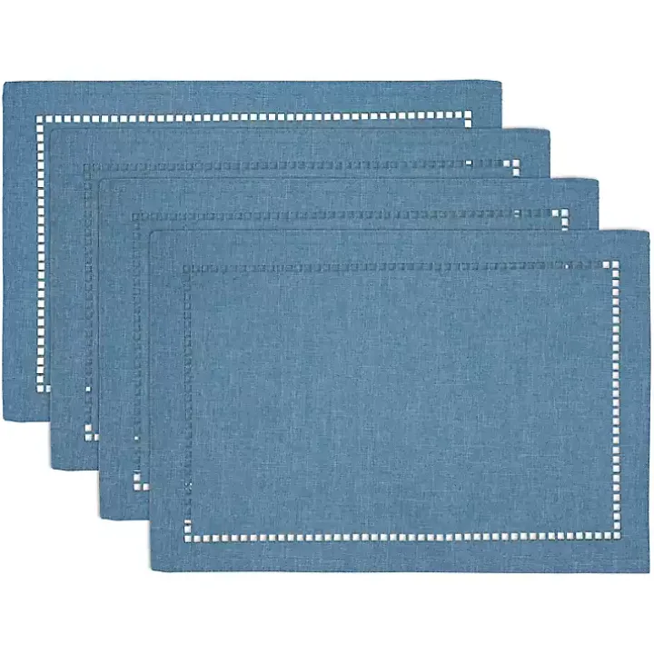 Azure Laser-Cut Hemstitch Placemats, Set of 4