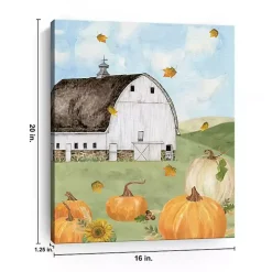 Barn with Pumpkins Canvas Art Print, 20x16 in.
