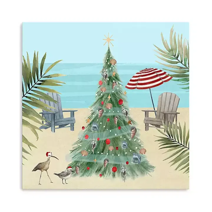 Beach Christmas Tree Canvas Art Print, 20x20 in.