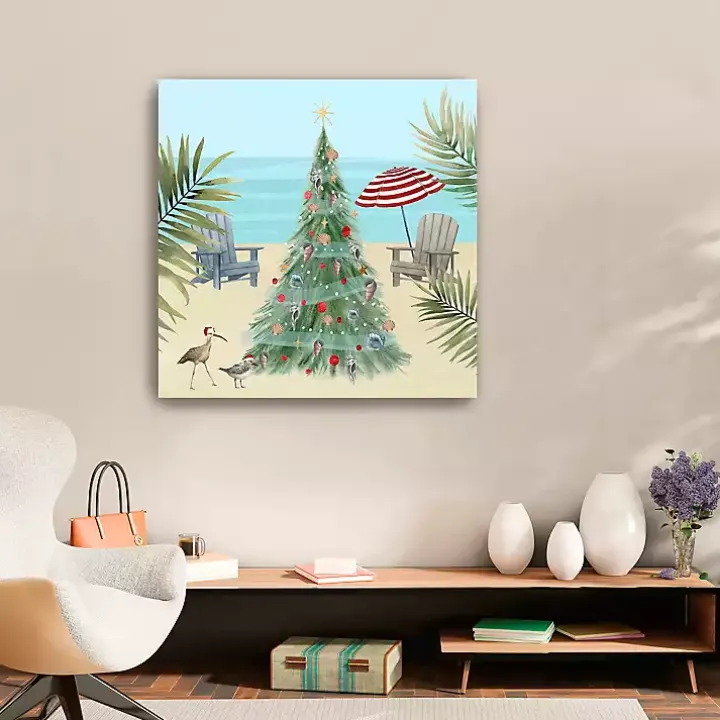Beach Christmas Tree Canvas Art Print, 30x30 in.