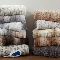 Beautyrest Gray Faux Fur Oversized Heated Throw