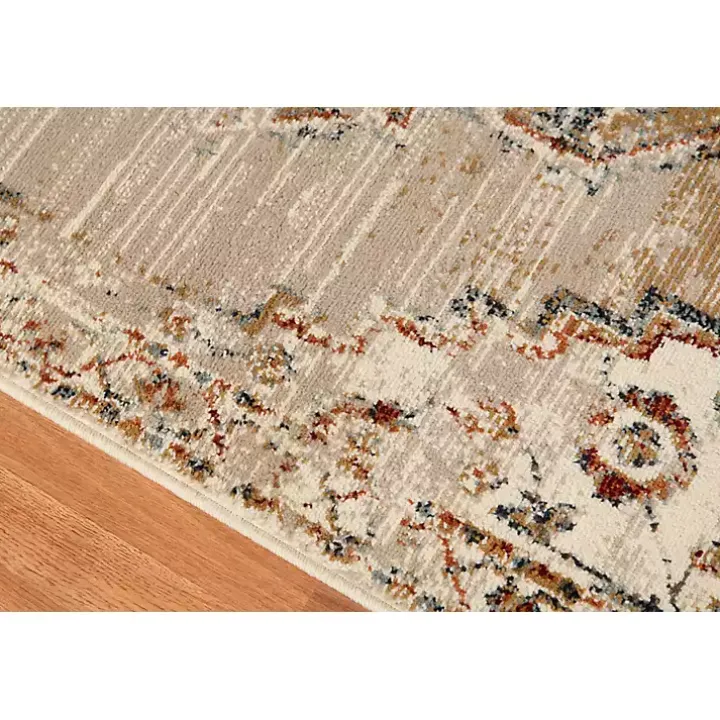 Beige and Gold Medallion Area Rug, 5x7