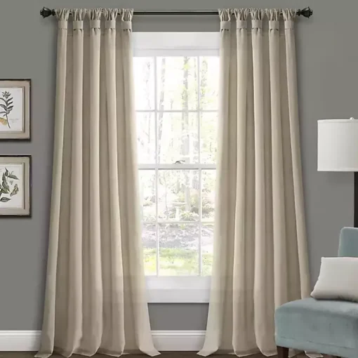 Beige Burlap Knotted Curtain Panel Set, 108 in.
