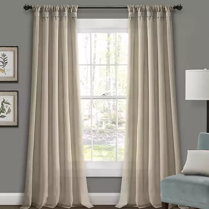 Beige Burlap Knotted Curtain Panel Set, 108 in.