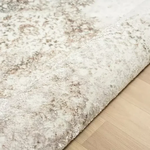 Beige Faded Damask Area Rug, 7x9
