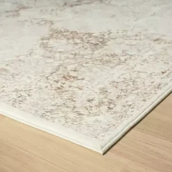 Beige Faded Damask Area Rug, 7x9