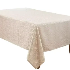 Beige Jacquard Leaf Tablecloth, 90 in.