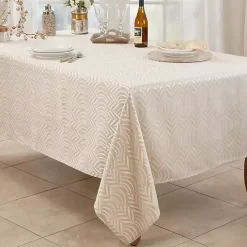 Beige Jacquard Leaf Tablecloth, 104 in.