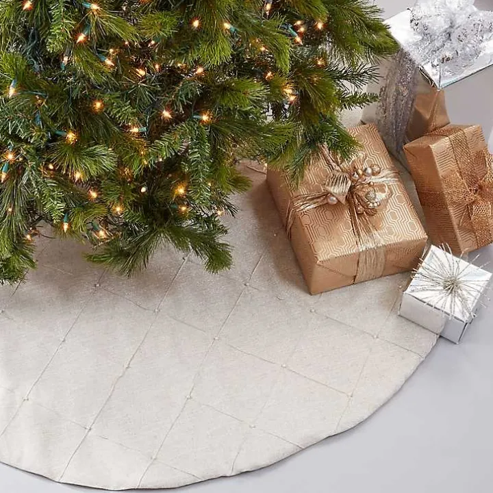 Beige Linen Diamond Stitched Tree Skirt