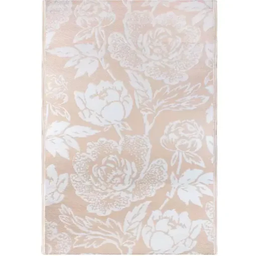 Beige Roses Outdoor Area Rug, 4x6