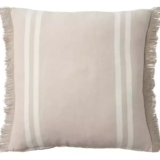 Beige Striped Linen Throw Pillow