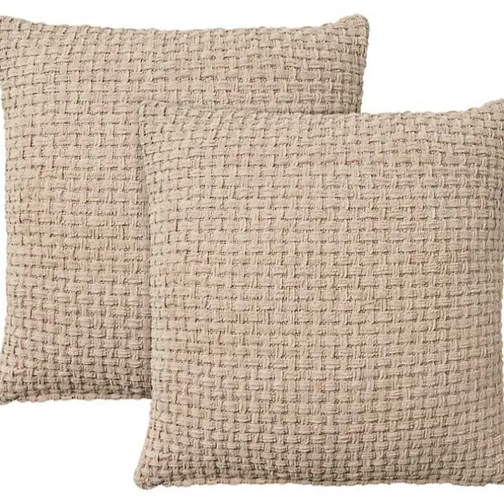 Beige Waffle Knit Chenille Throw Pillows, Set of 2