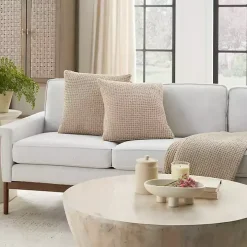 Beige Waffle Knit Chenille Throw Pillows, Set of 2