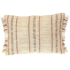Beige Woven Red Stripes Lumbar Pillow
