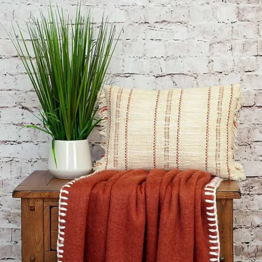 Beige Woven Red Stripes Lumbar Pillow