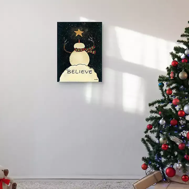 Believe Snowman Canvas Art Print