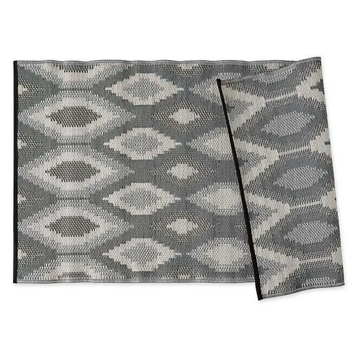 Black & Gray Diamond Stripe Outdoor Area Rug, 4x6