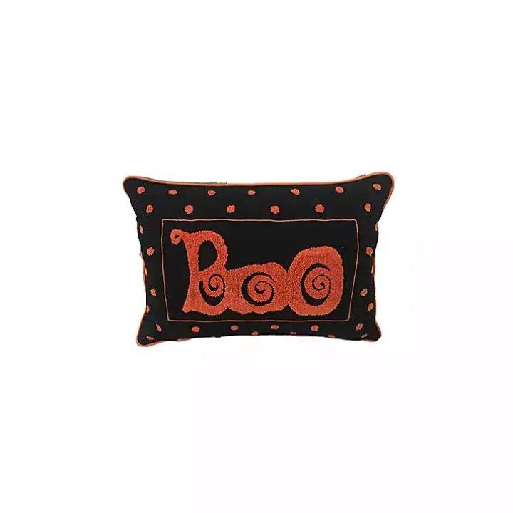 Black & Orange Boo Polka Dot Halloween Pillow