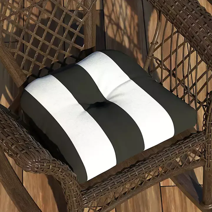 Black & White Awning Stripe Outdoor Chair Cushion