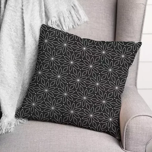 Black & White Floral Indoor/Outdoor Pillow
