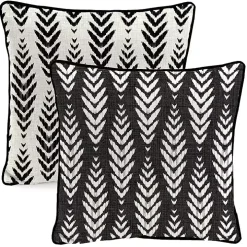 Black & White Geometric Leaves Outdoor Pillow