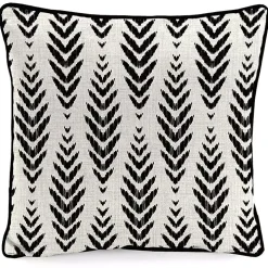 Black & White Geometric Leaves Outdoor Pillow