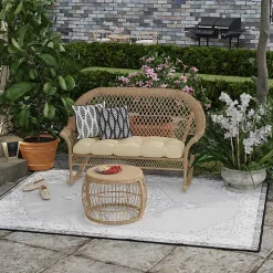 Black & White Geometric Leaves Outdoor Pillow