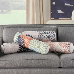 Black and Beige Floral Outdoor Bolster Pillow