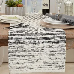 Black and Cream Textured Diamonds Table Runner