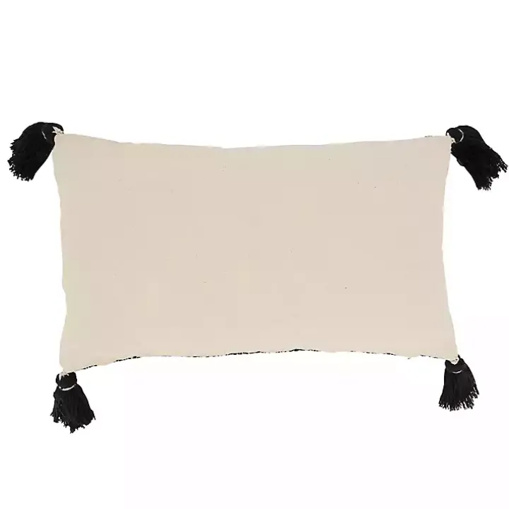 Black and Cream Woven Block Tassel Lumbar Pillow