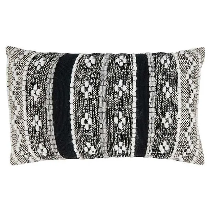 Black and Cream Woven Pattern Lumbar Pillow