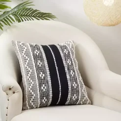 Black and Cream Woven Pattern Throw Pillow