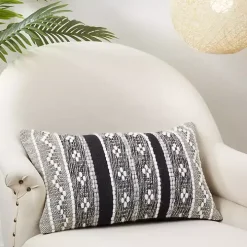 Black and Cream Woven Pattern Lumbar Pillow