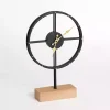 Black and Gold Metal Clock with Wooden Base