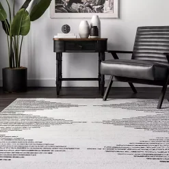 Black and Ivory Diamond Washable Area Rug, 3x5