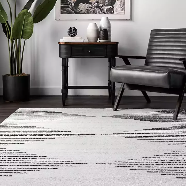 Black and Ivory Diamond Washable Area Rug, 3x5