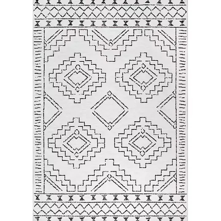 Black and Ivory Moroccan Washable Area Rug, 3x5