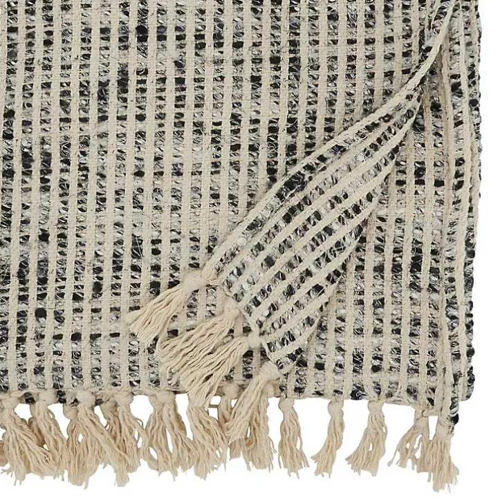 Black and Ivory Woven Stripe Table Runner