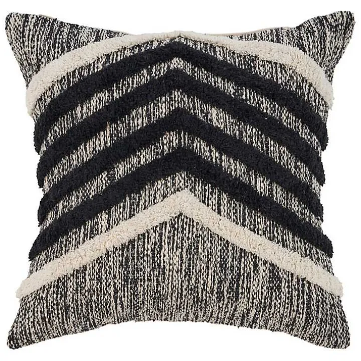 Black and Metallic Fringe Textured Pillow
