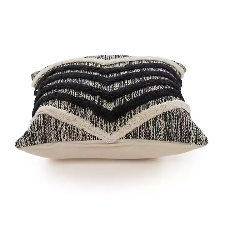 Black and Metallic Fringe Textured Pillow