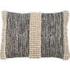 Black and Natural Pom Pom Stripe Lumbar Pillow