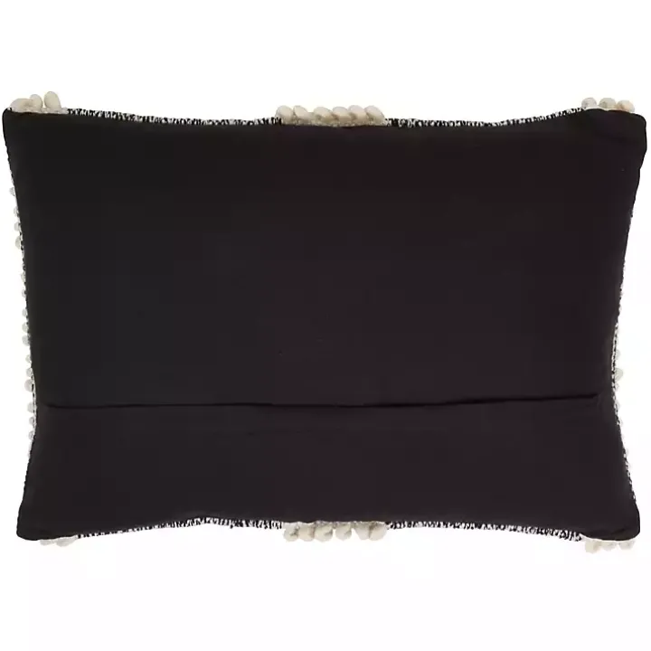 Black and Natural Pom Pom Stripe Lumbar Pillow