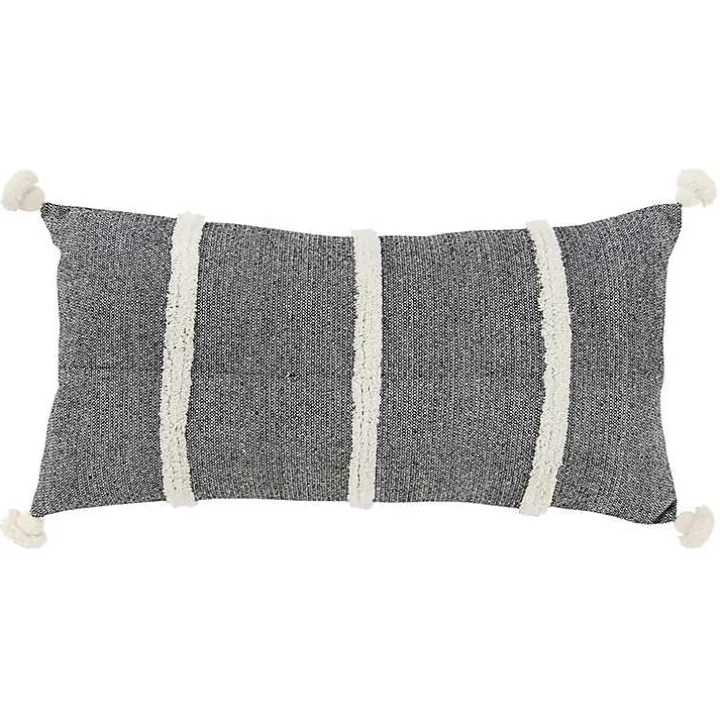 Black and White Artisanal Stripes Lumbar Pillow