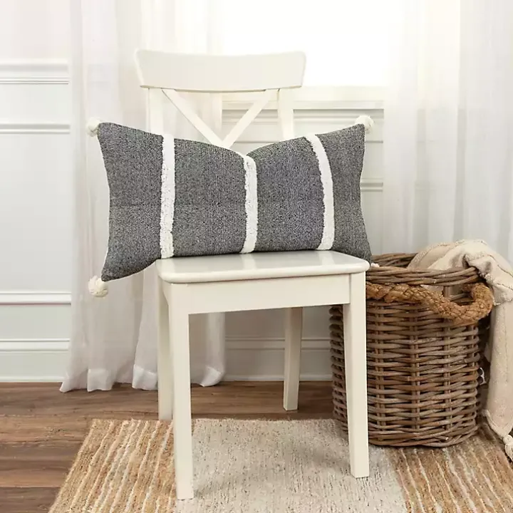Black and White Artisanal Stripes Lumbar Pillow