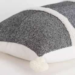 Black and White Artisanal Stripes Lumbar Pillow